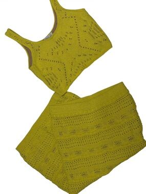 Rachel Zoe yellow crochet skirt and crop top two-piece set